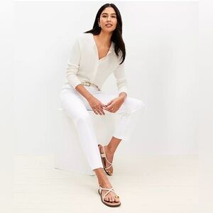 LOFT Marisa Riviera Double Weave White Trousers Slim Leg Crop Career Pants Size